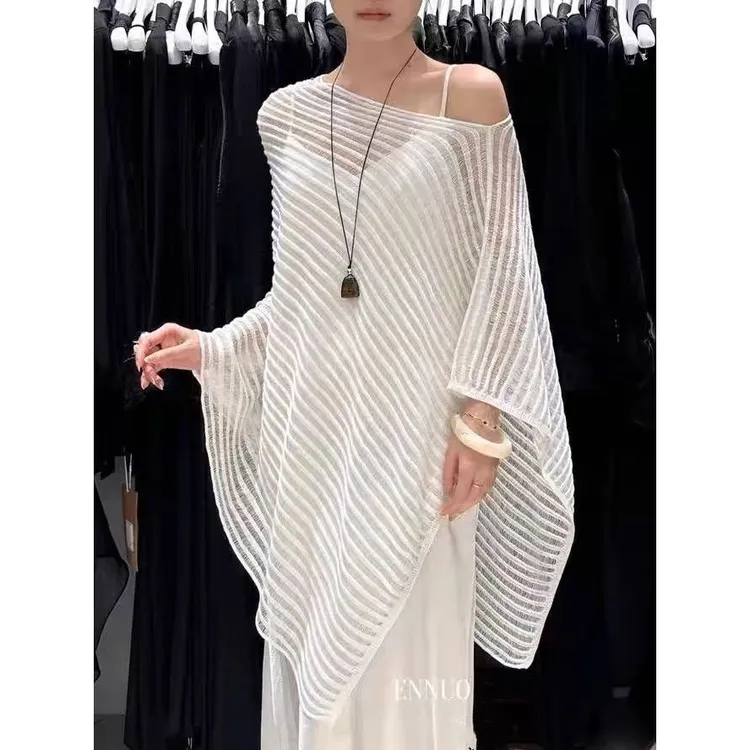 夏季新款防晒罩衫女气质百搭镂空针织衫蝙蝠袖披肩斗篷上衣