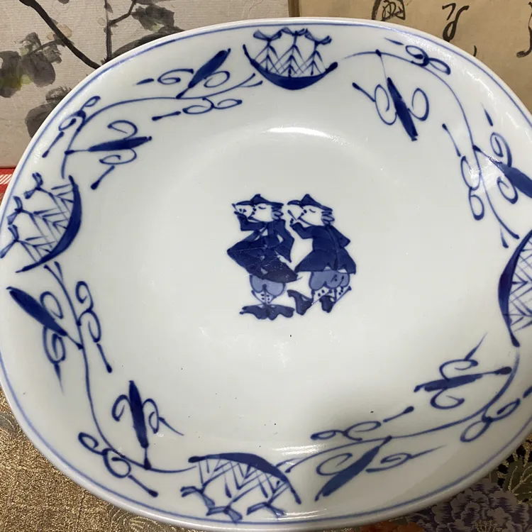 青花落款荷兰人画片，大盘子，果子钵，全新，长24.宽21.5瓷盘陶瓷