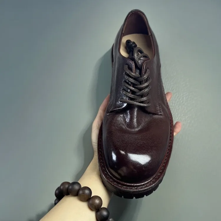 意大利进口马皮纯色德比鞋圆头低帮时尚休闲鞋皮鞋休闲男士真皮