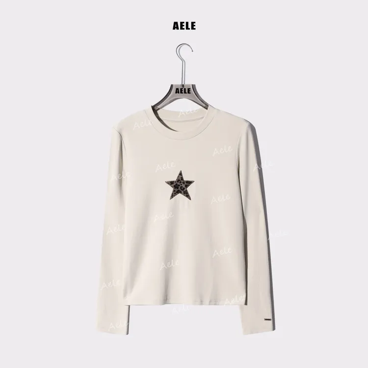 AELE豹纹五角星时尚休闲宽松圆领打底百搭长袖上衣 T855 3376 AD