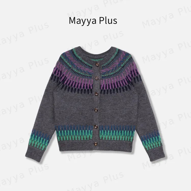 【挪威森林】Mayya Plus麦芽定制气质显瘦撞色提花针织衫女32547687