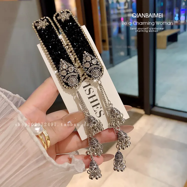 【新疆包邮】复古新中式闪钻铃铛流苏发夹女气质优雅侧边夹掰掰夹潮