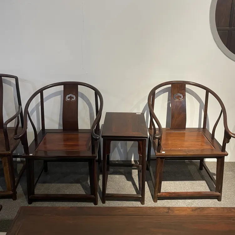 大红酸枝圈椅三件套无补