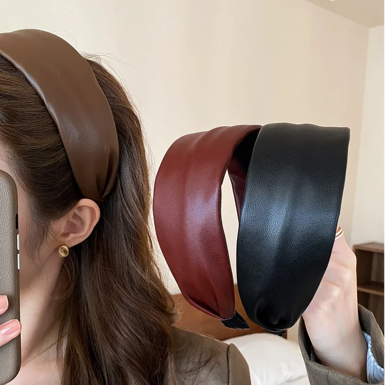韩国博主同款复古皮质宽边发箍女新款高级感秋冬百搭高颅顶头箍新
