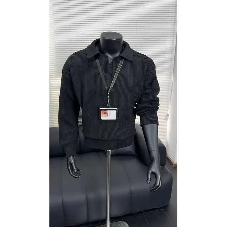 复古海鸥领针织polo衫男士秋冬纯色极简高知老钱风内搭可外穿毛衣