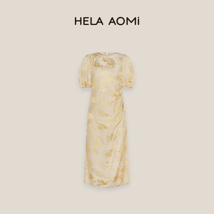 HELA AOMI“桑蚕丝50% 金枝玉叶”复古提花设计款连衣裙CY5BC72470