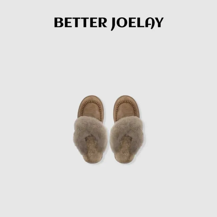 BETTER JOELAY-【棕灰毛绒】休闲设计感百时尚拖鞋百搭透气Z6826