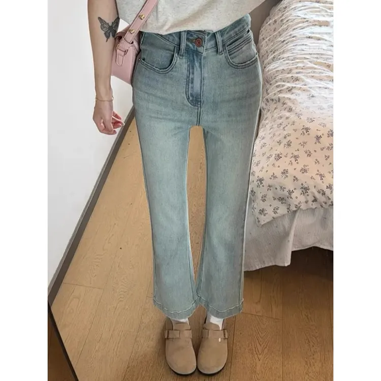 微喇九分牛仔裤女2025秋季新款高腰修身弹力显瘦时髦百搭喇叭裤