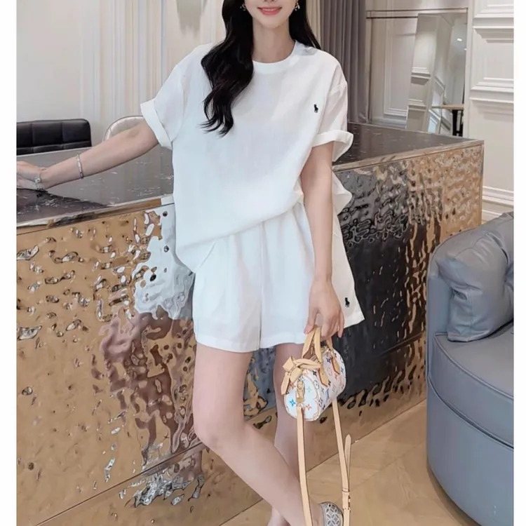 纯棉小马刺绣薄款套装女夏季新款百搭休闲运动时尚通勤风两件套潮