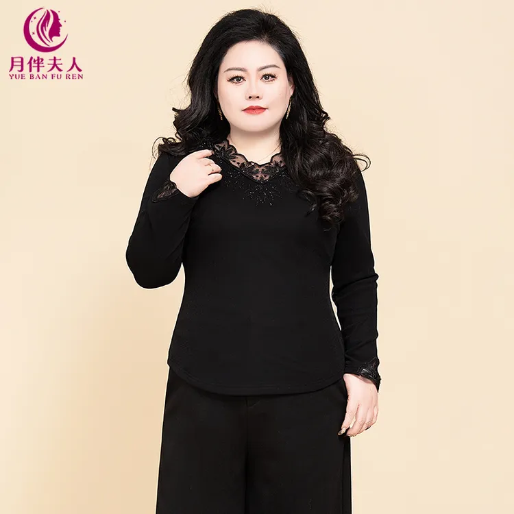 月伴夫人 2025秋冬季新款大码气质V领烫钻加绒打底衫上衣5529