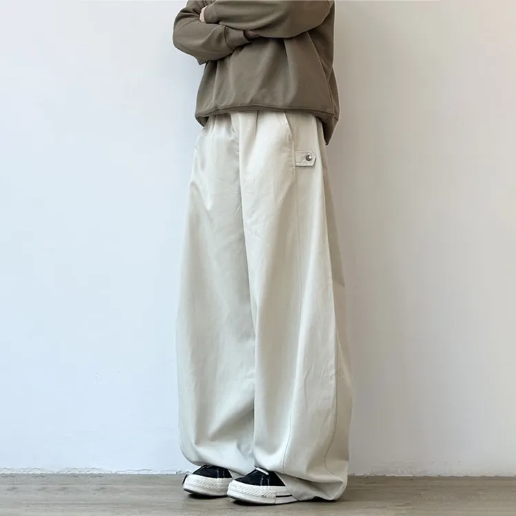 咖德诺日系复古纯色休闲裤男秋季宽松百搭直筒阔腿拖地长裤子男潮
