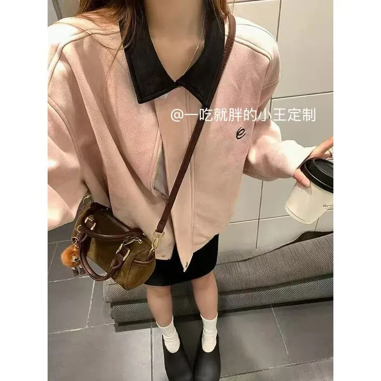 【小王家】保暖洋气女小众上衣通用秋季娃娃领短外套ol春秋翻领