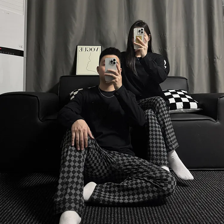 2025年春秋新款情侣睡衣女纯棉长袖冬季简约高级感男士家居服套装