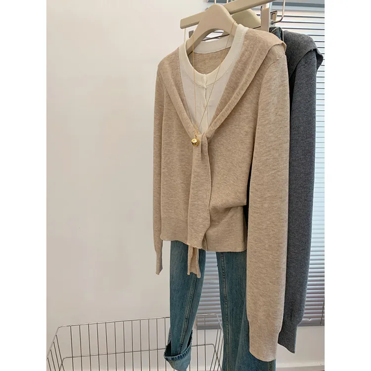 假两件长袖打底针织衫女秋季新款胖妹妹宽松气质减龄时尚百搭上衣