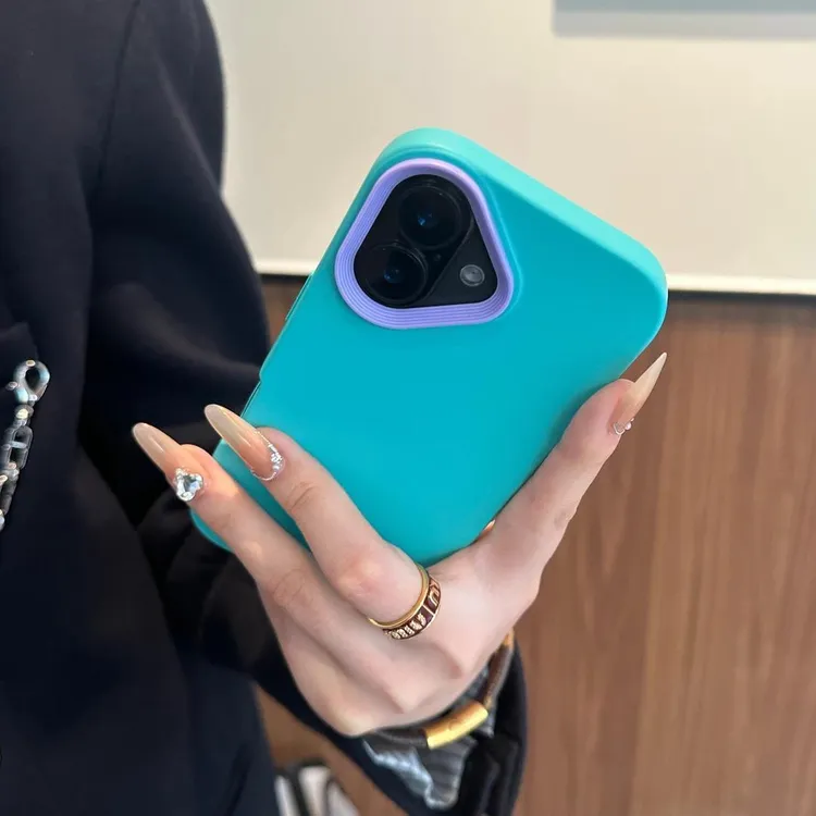 撞色镜头肤感三合一适用苹果16Promax手机壳IP15大孔暴款IP16