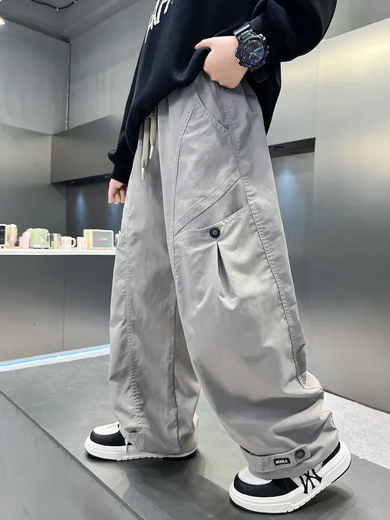 男童春秋款工装裤2025新款大童秋季宽松男孩秋装直筒儿童裤子帅气