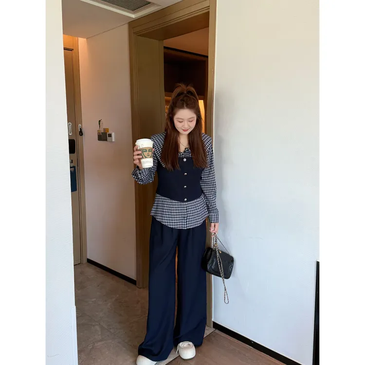 楠序源子微胖女装 入秋穿搭女装显瘦高腰设计感秋季套装YZ37307