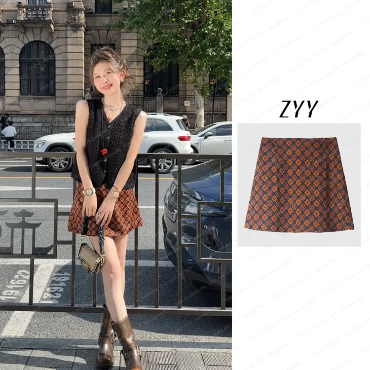 ZYY【柏林往事】2025/S新品复古菱形图案印花百搭短裙女X25XDQ02247