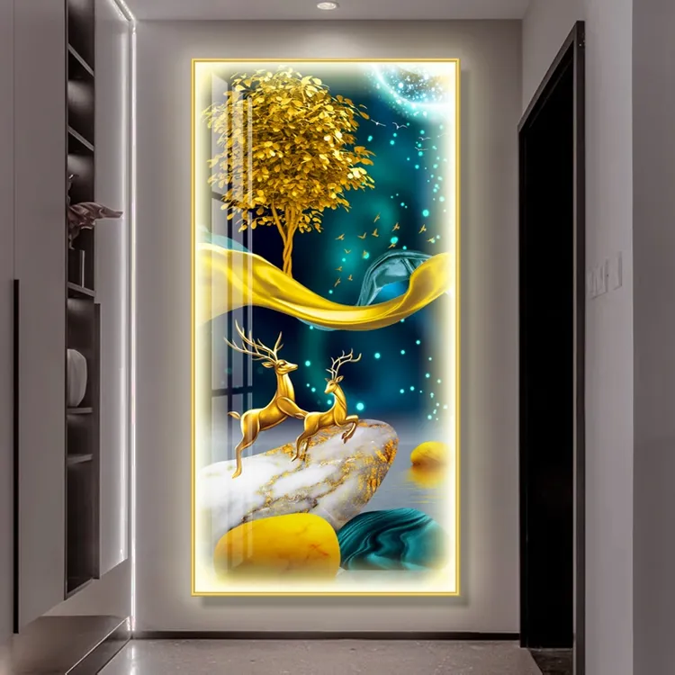 晶瓷画入户玄关装饰画带LDE灯客厅走廊过道挂画轻奢高档大气壁画