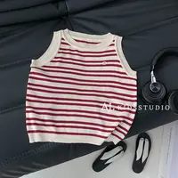 现【莓果甜心】阿卷夏装韩版儿童撞色条纹针织无袖背心MPG6493