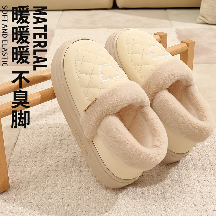 足康乐防水棉拖鞋女款冬季包跟2025新款室内家居加绒加厚保暖棉鞋