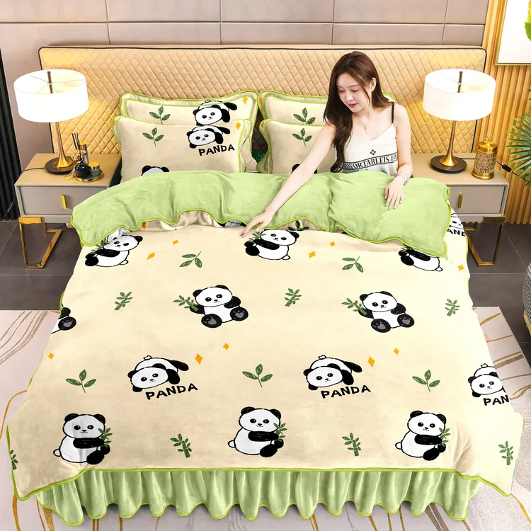 加厚牛奶绒四件套学生毛绒宿舍单人水晶绒雪花绒加绒被