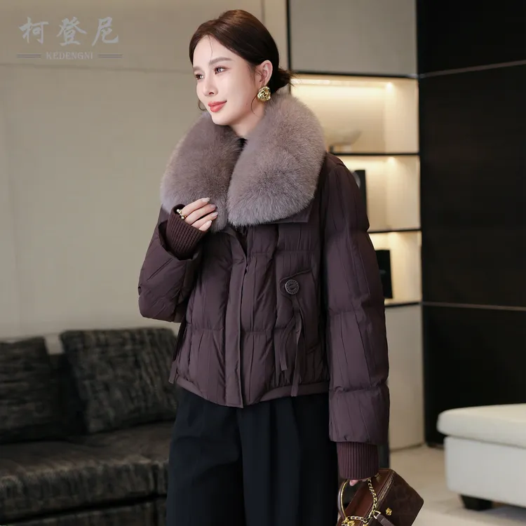 高端狐狸毛领羽绒服女2025冬季90白鹅绒宽松加厚保暖皮草短款外套