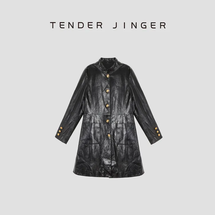Tender Jinger【带不走的时髦】复古立领羊皮革皮衣外套T54MYY41320