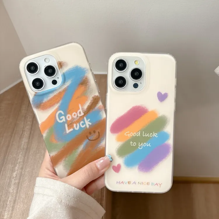 水彩油画爱心笑脸适用iPhone16promax手机壳苹果14网红15可爱13女
