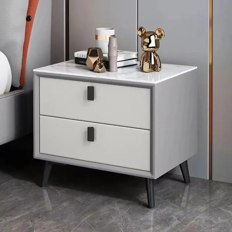 床头柜实木卧室皮质岩板床边柜现代简约家用小户型整装收纳柜北欧