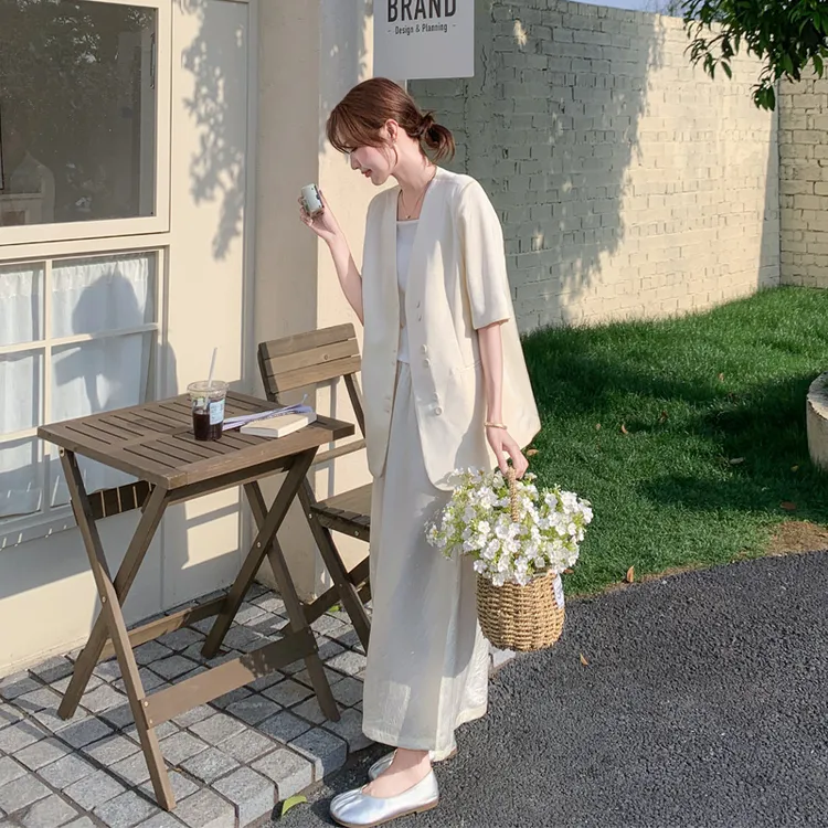 韩系通勤风西装半身裙套装2025女夏新款极简松弛感穿搭显瘦两件套