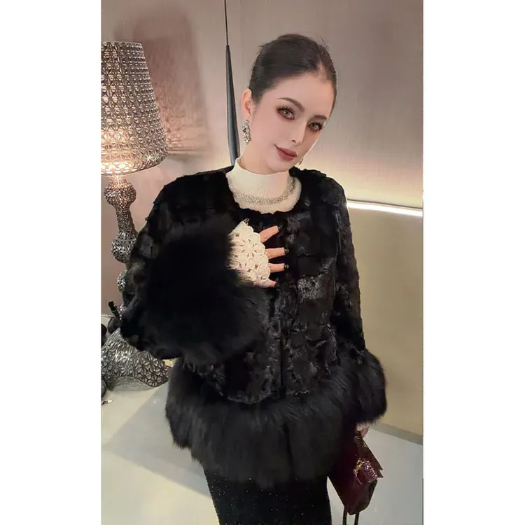 （水貂毛）圆领水貂毛拼接短款外套WT31404