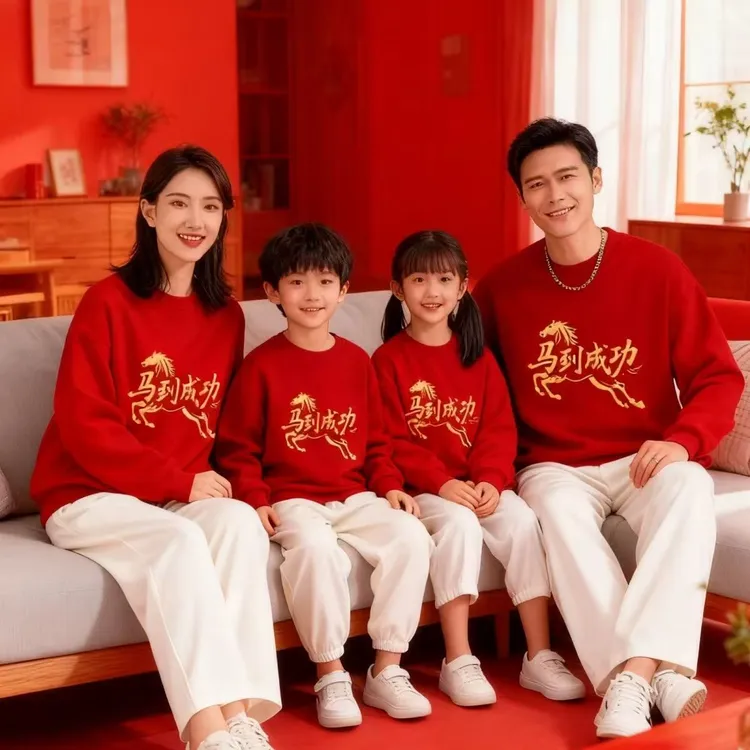2026新年红色加绒加厚宝宝卫衣时尚百搭男女儿童加绒卫衣圆领上衣