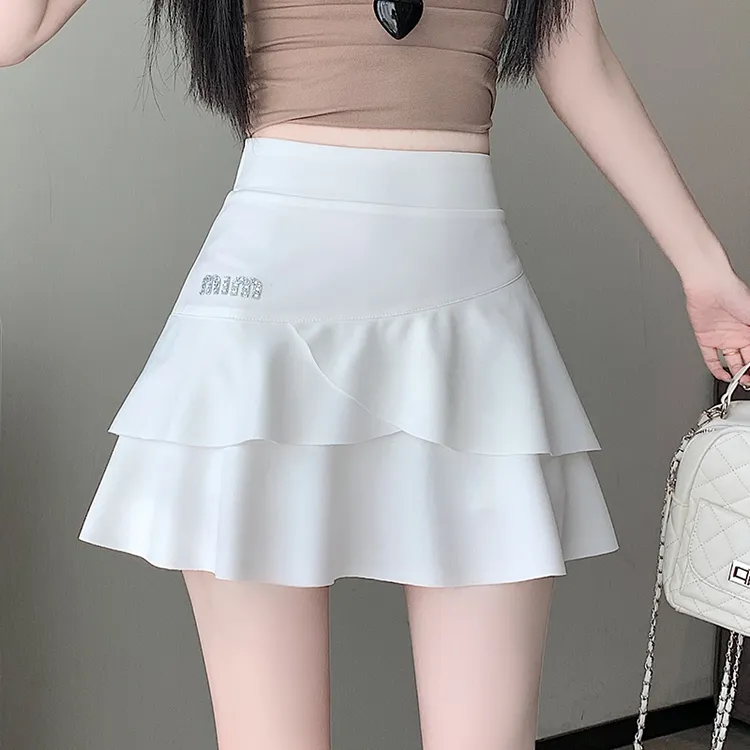 新款春夏季法式时尚半身裙高腰百搭显瘦荷叶松紧蓬蓬裙蛋糕短裙子