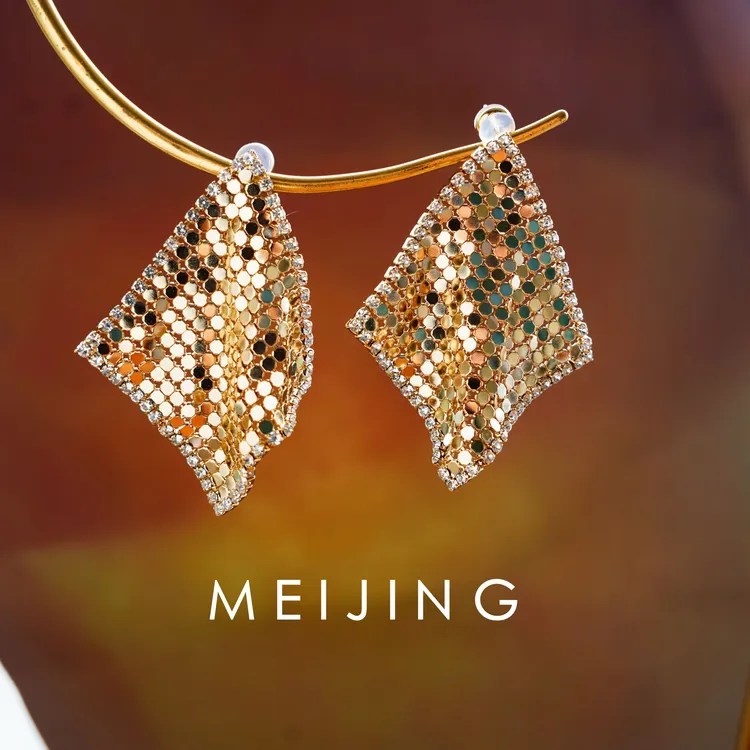 黄铜耳饰 【小方巾】菱形亮片锆石流苏耳饰时尚精致法式复古耳环