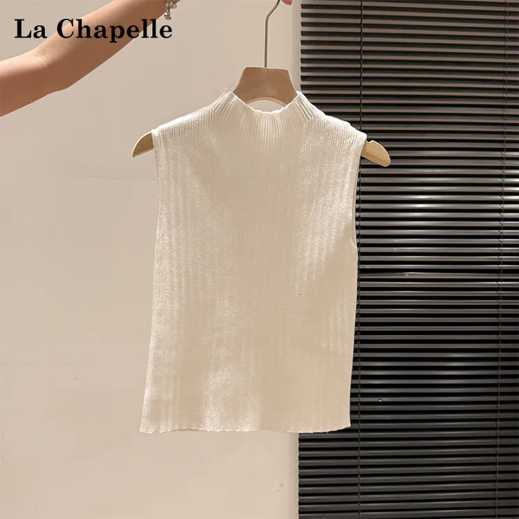 拉夏贝尔半高领坎肩无袖叠穿背心女2025秋季内搭简约打底针织上衣