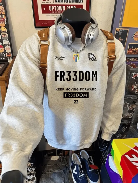 美式复古秋冬圆领卫衣男重磅加绒加厚个性上衣宽松休闲潮流长袖