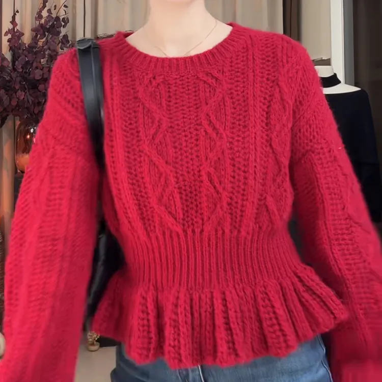 法式灯笼袖显瘦收腰韩系厚款针织衫秋冬季约会感女神必备长袖毛衣