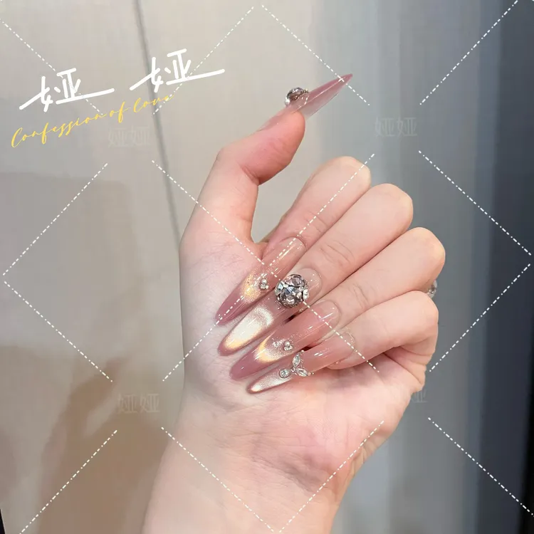【枚夕缘】纯手工穿戴甲气质款光疗美甲成品可拆卸10片