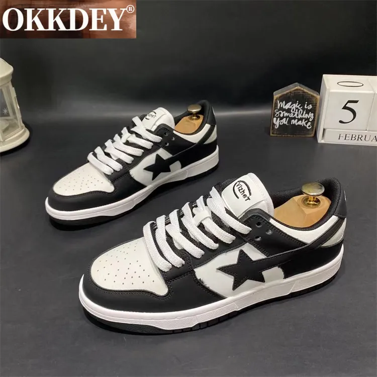 okkdey潮流男鞋拼色五角星印花复古低帮板鞋软底透气休闲运动鞋