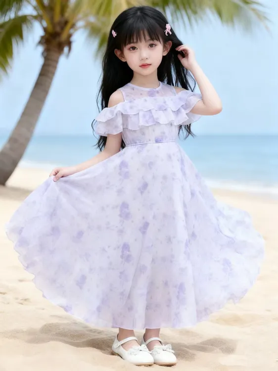 女童连衣裙夏装2025新款中大童雪纺沙滩裙甜美洋气女孩碎花公主裙