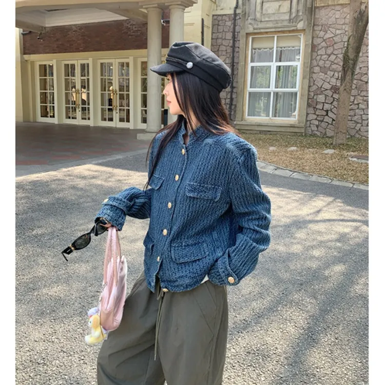 小香风提花牛仔外套女2025年春秋新款百搭宽松复古设计感洋气上衣