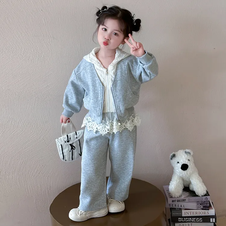 女童2025新款春装洋气套装小女孩甜美连帽儿童卫衣春秋两件套百搭