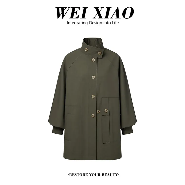 韩系立领风衣外套女2026春秋新款宽松显瘦气质设计感中长款大衣