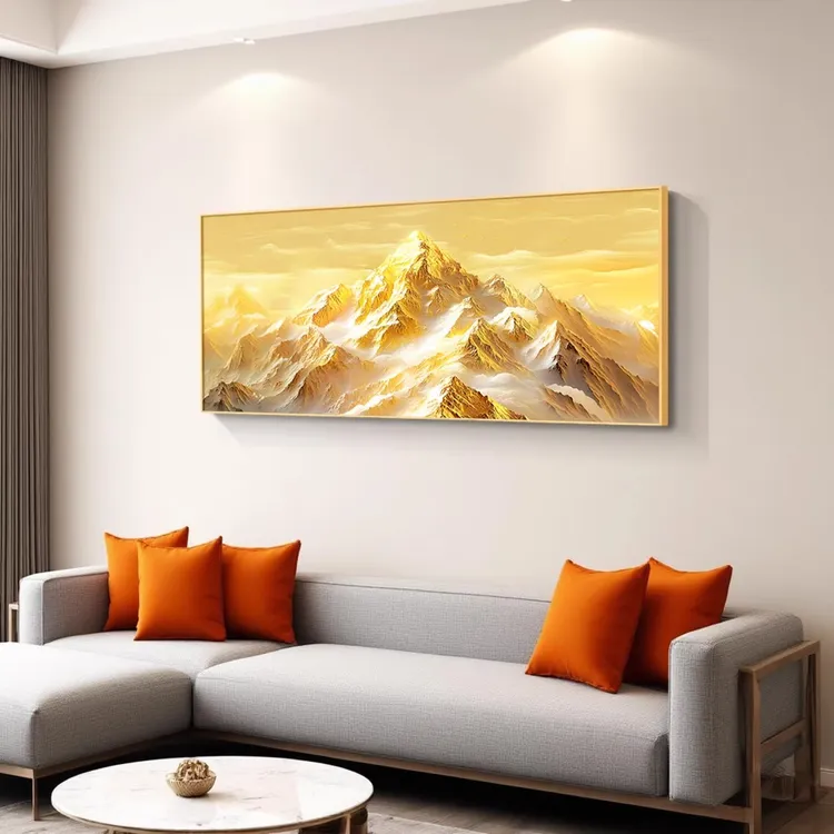 日照金山客厅沙发背景墙装饰画轻奢高级感挂画背有靠山办公室壁画