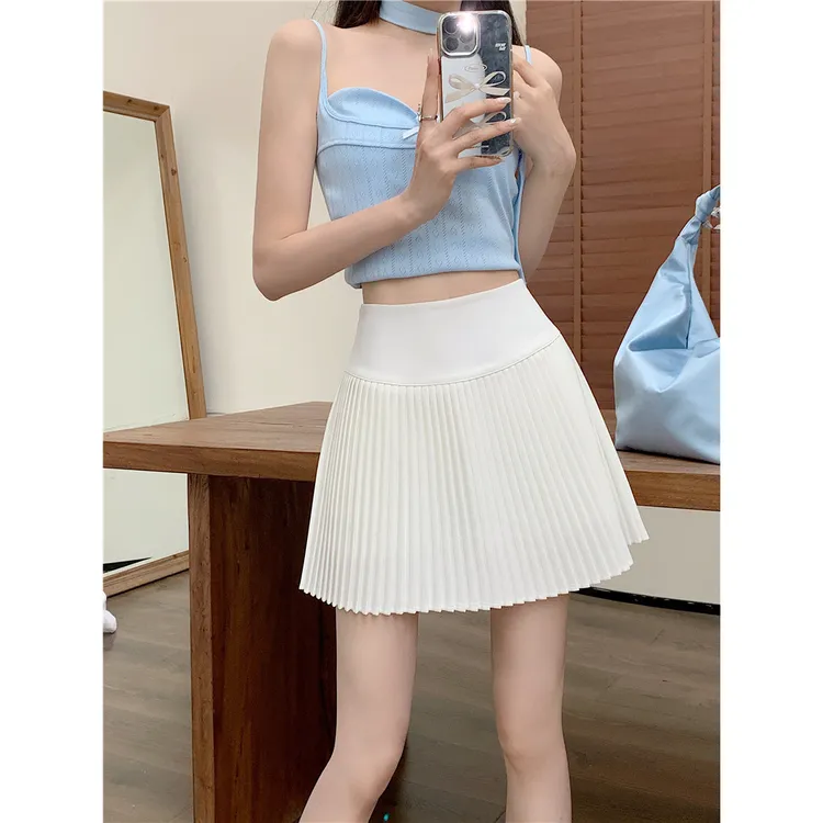 风琴百褶裙西装半身裙 大码高腰显瘦A字裙微胖MM学生防走光短裙子