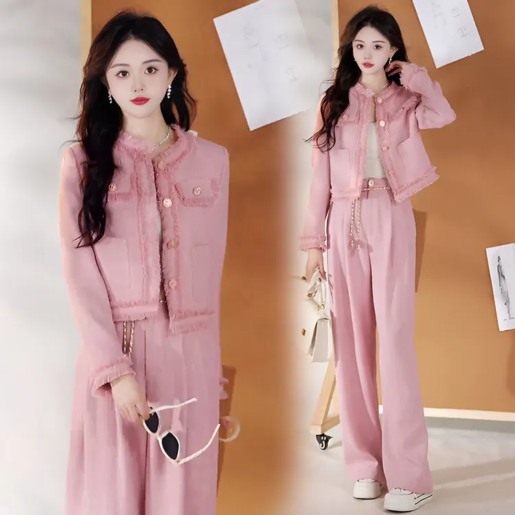 高级感小香风套装女2025年春秋款时尚洋气质宽松显瘦直筒裤两件套