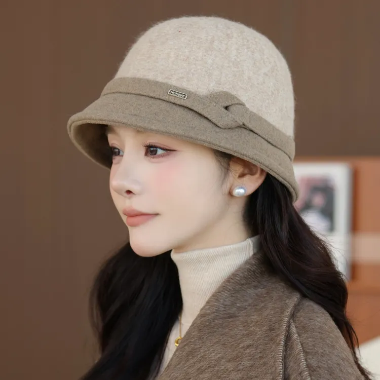 秋冬羊毛呢帽子女法式显脸小渔夫帽赫本风复古百搭礼帽保暖盆帽