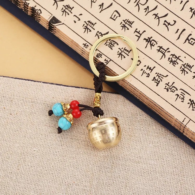 【老师推荐】金属迷你多彩小福缸可爱风个性车载钥匙挂件