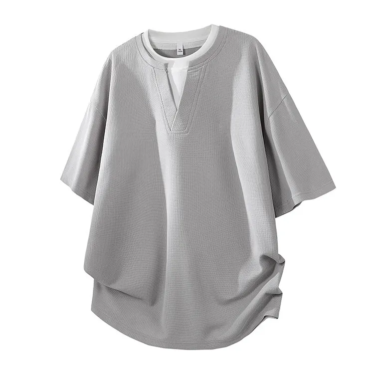 侨迪蒙拉潮牌男士夏季假两件短袖T恤设计感宽松百搭半袖上衣服